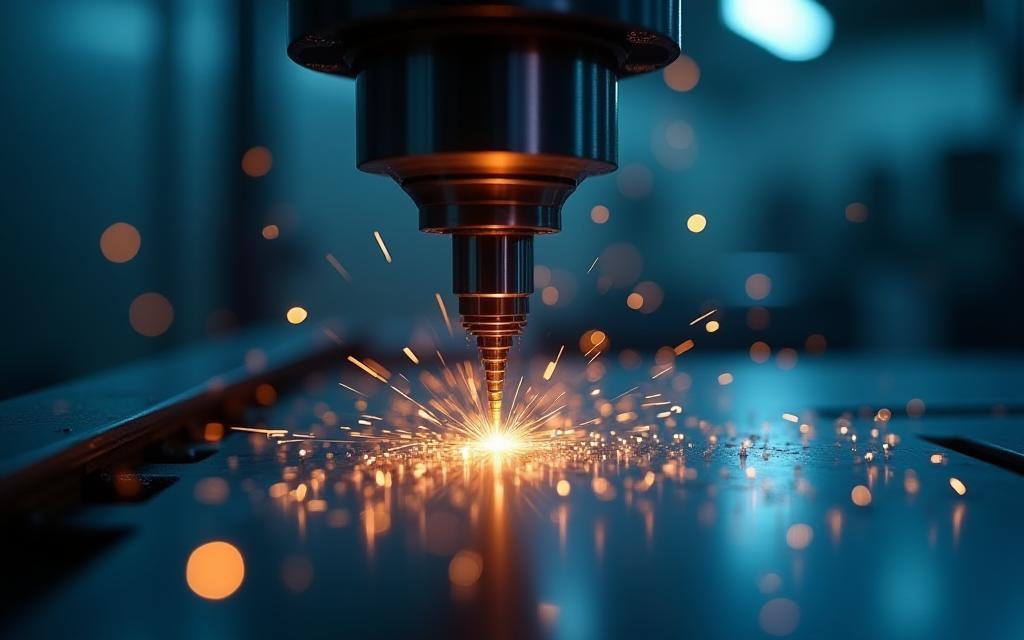 Close-up view of precise CNC machining in action.