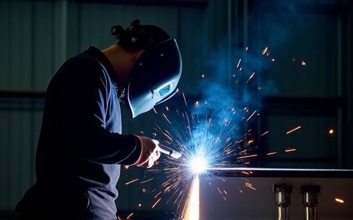 Welder working on a metal structure.