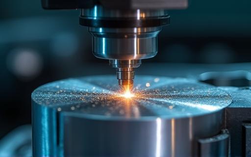 CNC machine tool working on a metal part.